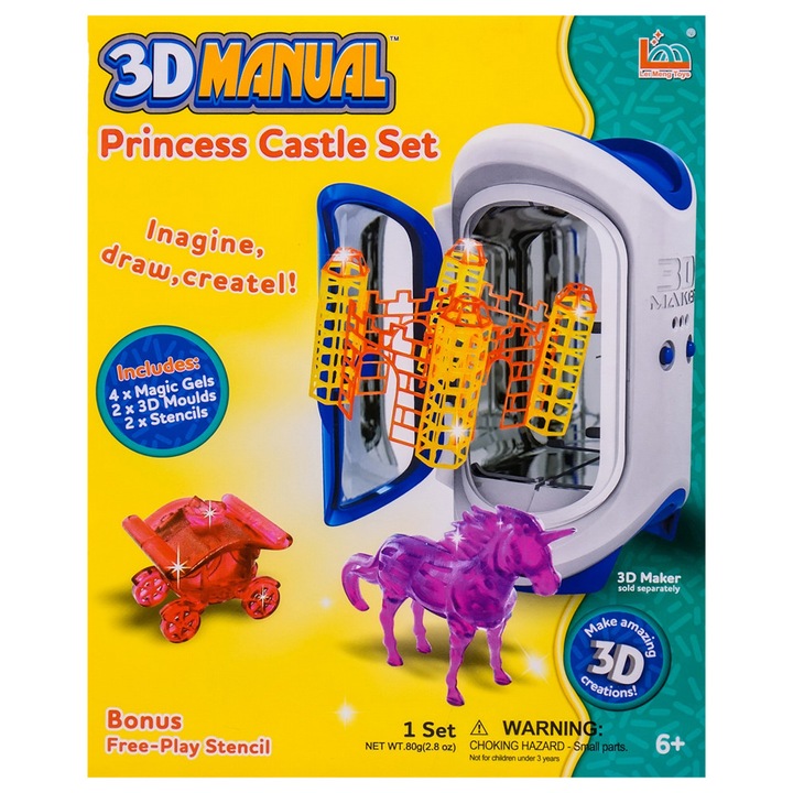 Set de modelare 3D pentru copii "Căluț cu trăsură și castel" EmonaMall W2267, Alb