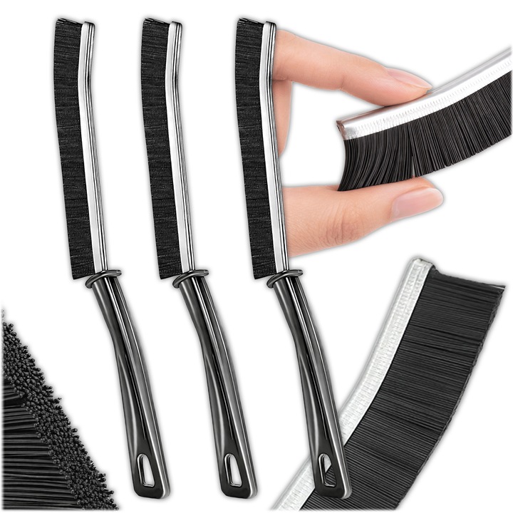 Комплект четки за почистване на фуги и ъгли – 3 броя, четка с твърд косъм за цепнатини и труднодостъпни места, баня и кухня