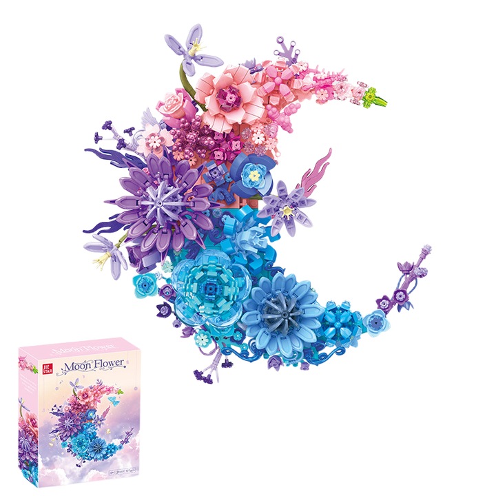Set de constructie cu flori uscate, 977 piese, decorativ, violet, 29,5x8,6x30cm