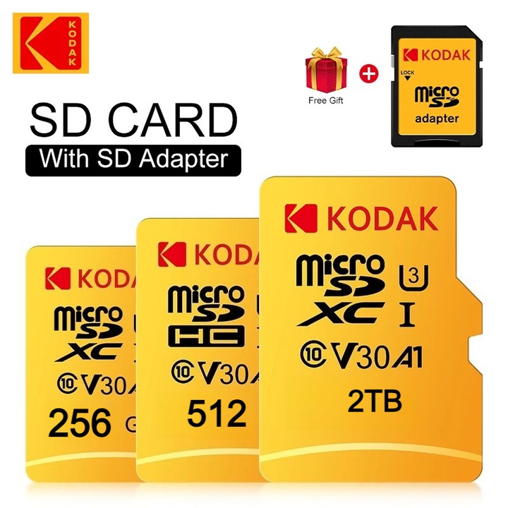 MicroSD memóriakártya 256GB Class 10, Kodak, videotelefonáláshoz