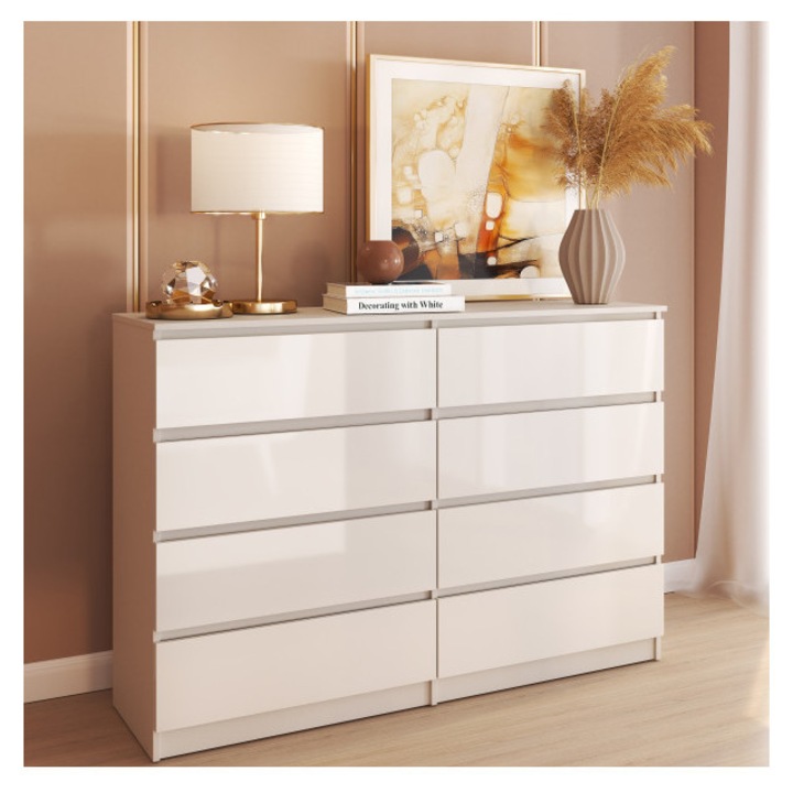 Comoda ARIA 8 sertare, 120x40x97cm, Alb
