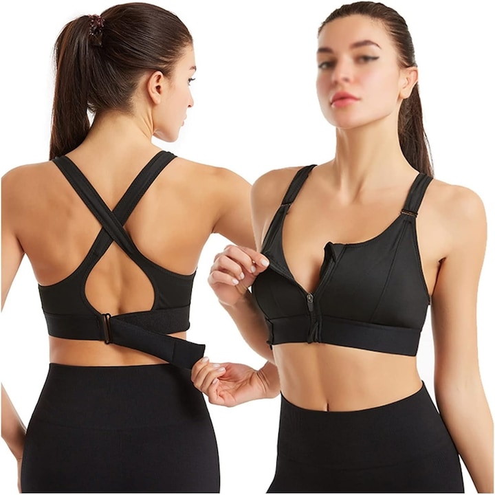 Bustiera Sport Dama, Suport Complet, Fara Fir, Ajustabila, Negru