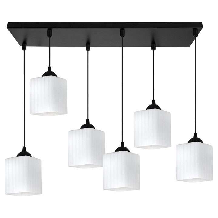 Lampa suspendata Riffle negru 6xE27 cub alb pendul lustra moderna