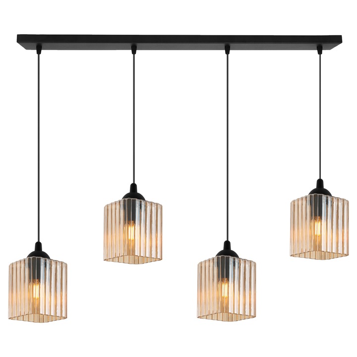 Lampa suspendata Riffle negru 4xE27 cub miere pendul lustra moderna