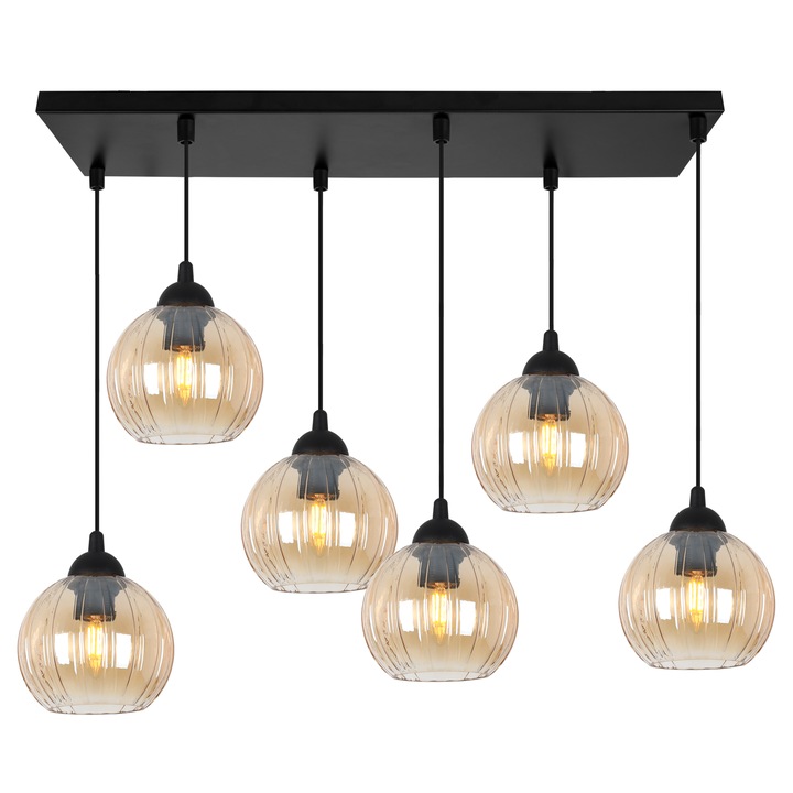 Висяща лампа Costa черна 6xE27 меден глобус пендел модерна люстра