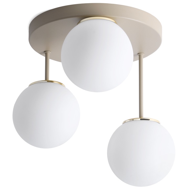 Lustră Light Home Florence, 3 abajururi, alb și aur, dimensiune 15x15cm