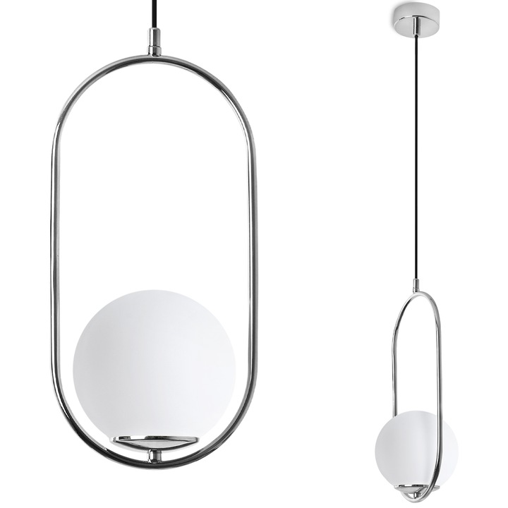 Lampa suspendata Luna crom 1 bec abajur alb E14