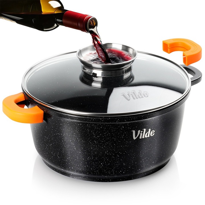 Gránit edény fedővel, Artemis, 24 cm, 4L, csúszásmentes, fekete