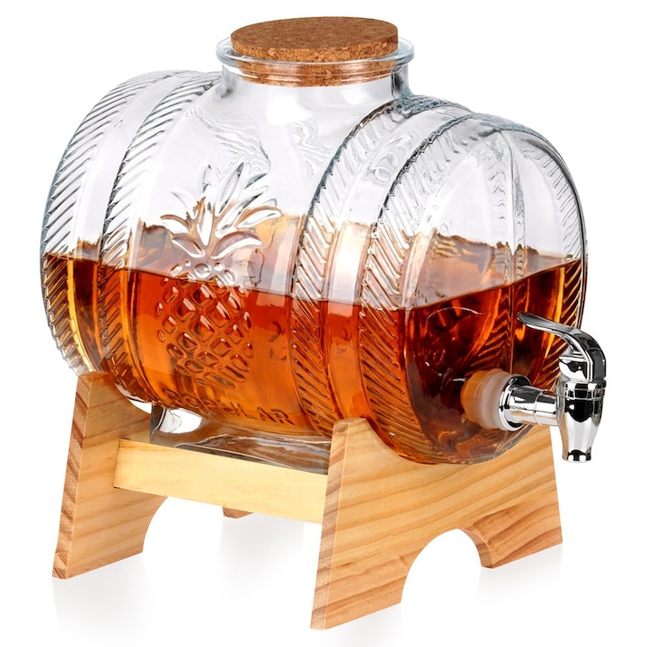 Butoita din sticla cu robinet, Artemis, 5L, transparent, 31x17x22,5cm, set cu suport