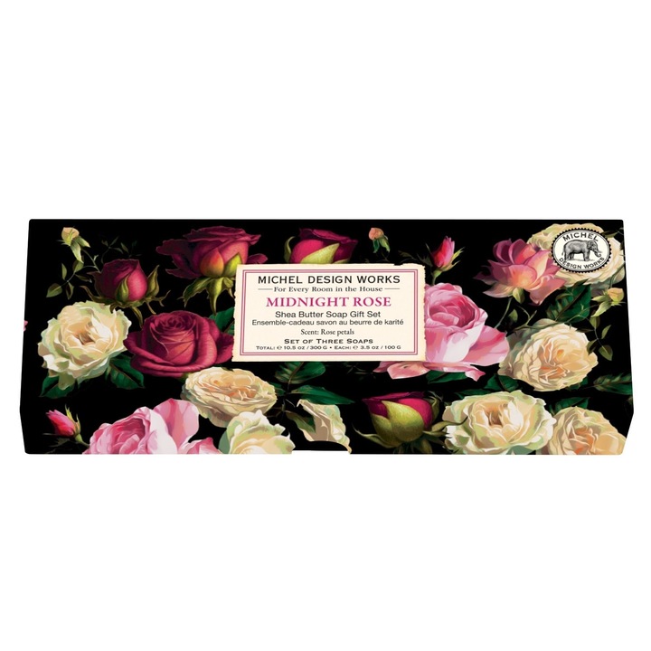 Set cadou 3 săpunuri Michel Design Works Midnight Rose, parfum floral, 100g fiecare