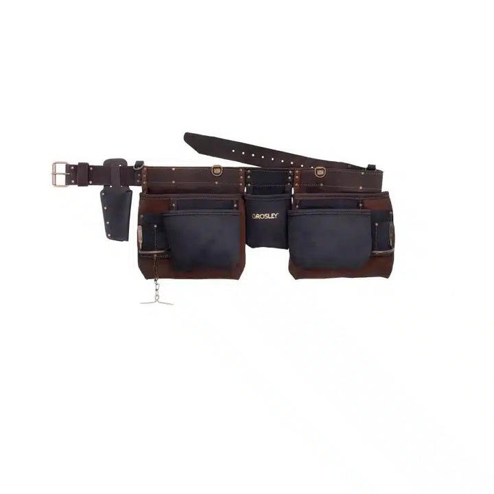 GROSLEY Ács Szerszámöv (Nubuk Bőr, GOLD LINE, 11 Zseb + 2 Tartó)