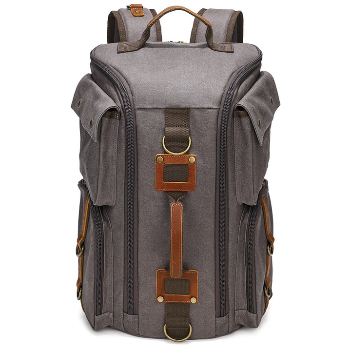 Rucsac canvas outdoor impermeabil, ORBER, capacitate mare 20-35L, design modern, rezistent la uzura, multifunctional, compartiment laptop 15 inch, stil urban streetwear, captusit poliester, potrivit calatorii, scoala sau zilnic, Gri