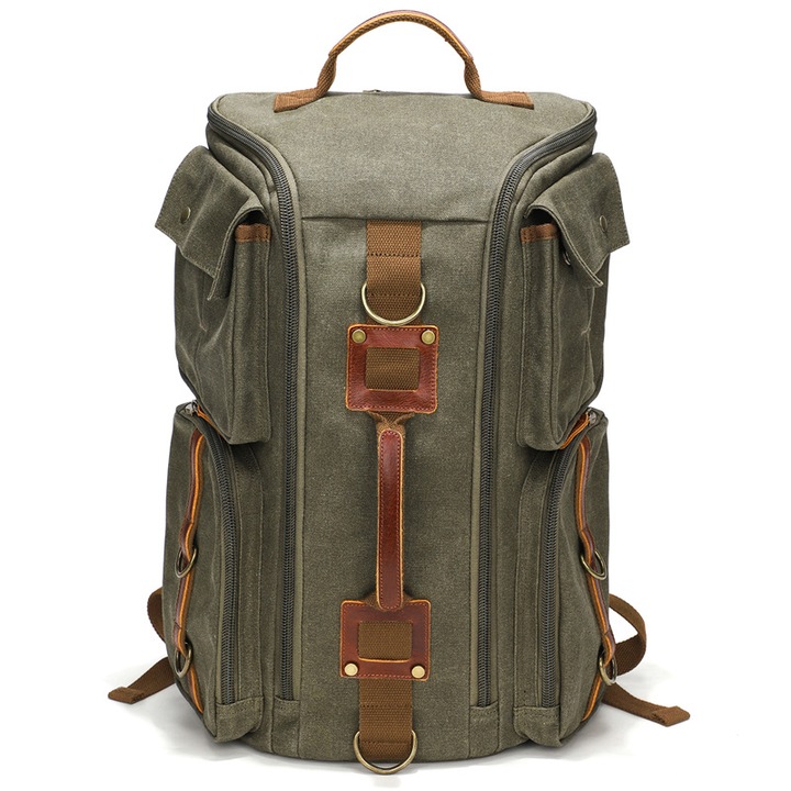 Rucsac canvas outdoor impermeabil, ORBER, capacitate mare 20-35L, design modern, rezistent la uzura, multifunctional, compartiment laptop 15 inch, stil urban streetwear, captusit poliester, potrivit calatorii, scoala sau zilnic, verde