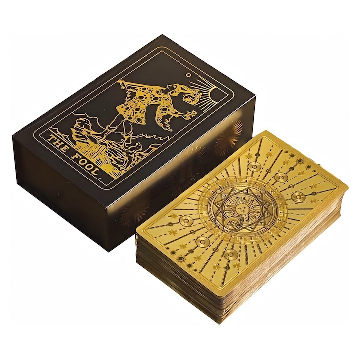 Set 78 carti de tarot, Potrivit pentru incepatori si profesionisti, Ilustratii unice, Portabil, Ghid Interpretare Detaliat, PVC, Multicolor