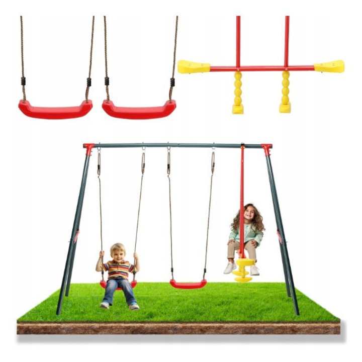 Градинска люлка (метална рамка + 2 люлки + люлеещо се колело) 290 x 180 x 200 см