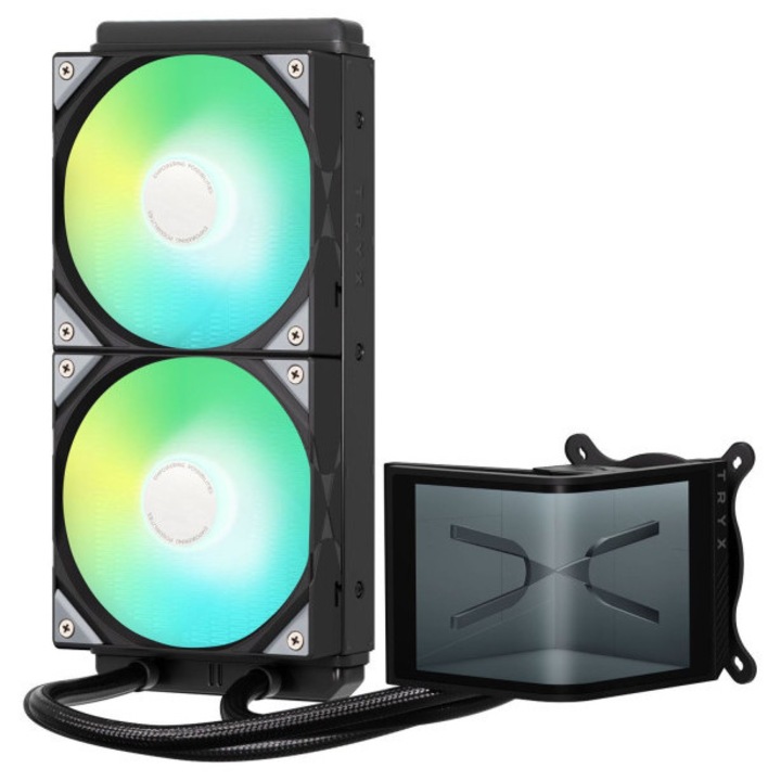 Set 2x ventilatoare ARGB de 120 mm, TRYX PANORAMA SE ARGB 240 AiO răcire lichidă, ecran AMOLED curbat 3D de 6.67",negru