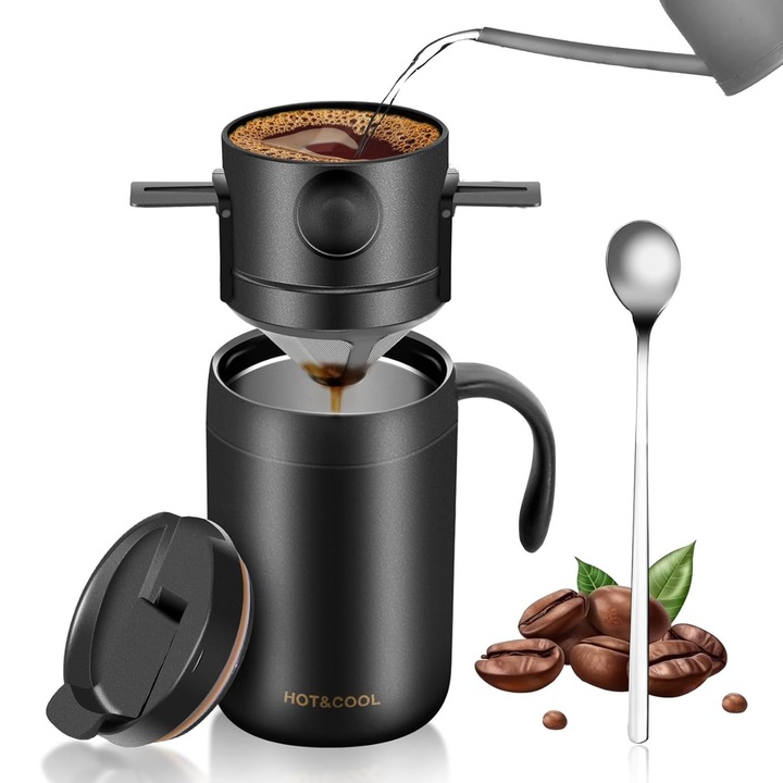 Cana termica de cafea, Ultrixe, pentru cafea, ceai, espresso, ciocolata sau bauturi reci, Negru