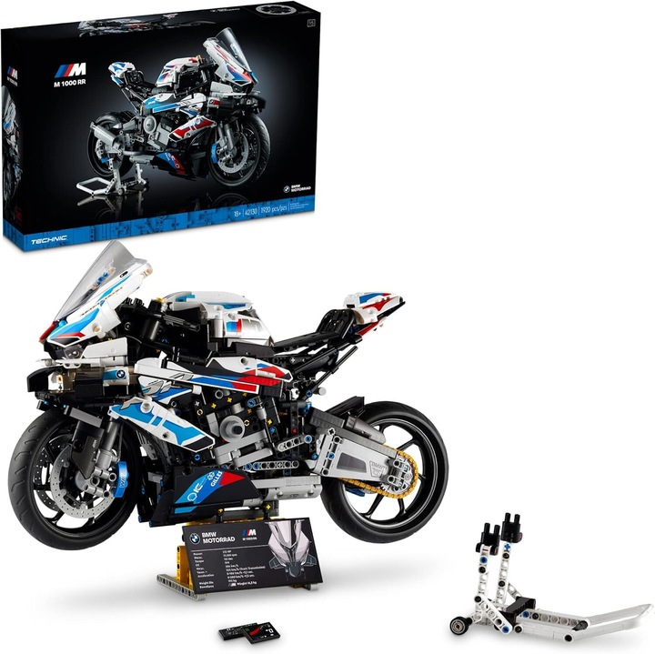 BMW M 1000 RR 42130 Kit de modele motociclete pentru adulti, kit de constructie si afisare cu caracteristici reale, cadouri motociclete, cadouri de ziua de nastere