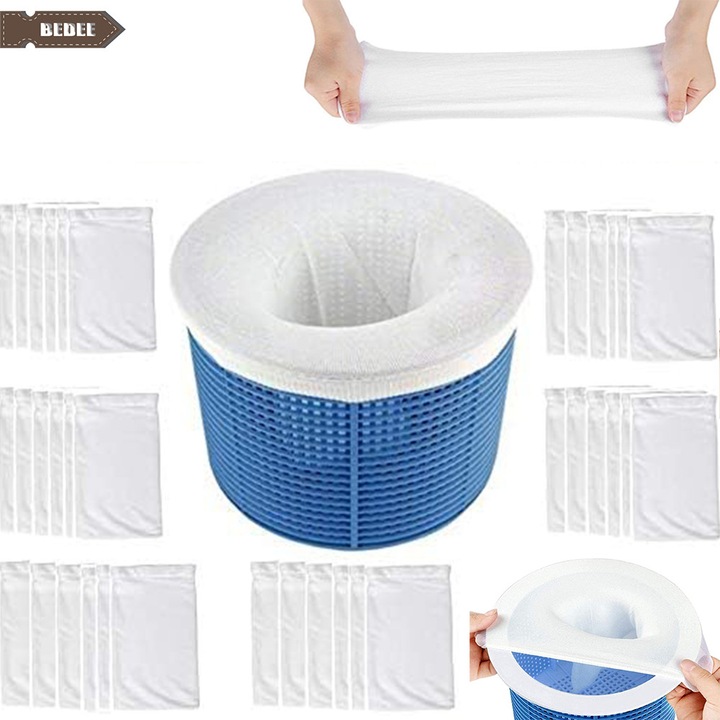 Set 30 filtre pentru piscina, Bedee, sosete reutilizabile, eficiente, pentru filtru de piscina, pentru a economisi pompe, filtre, cosuri si skimmere, ideala pentru a va proteja piscina ingropata sau supraterana