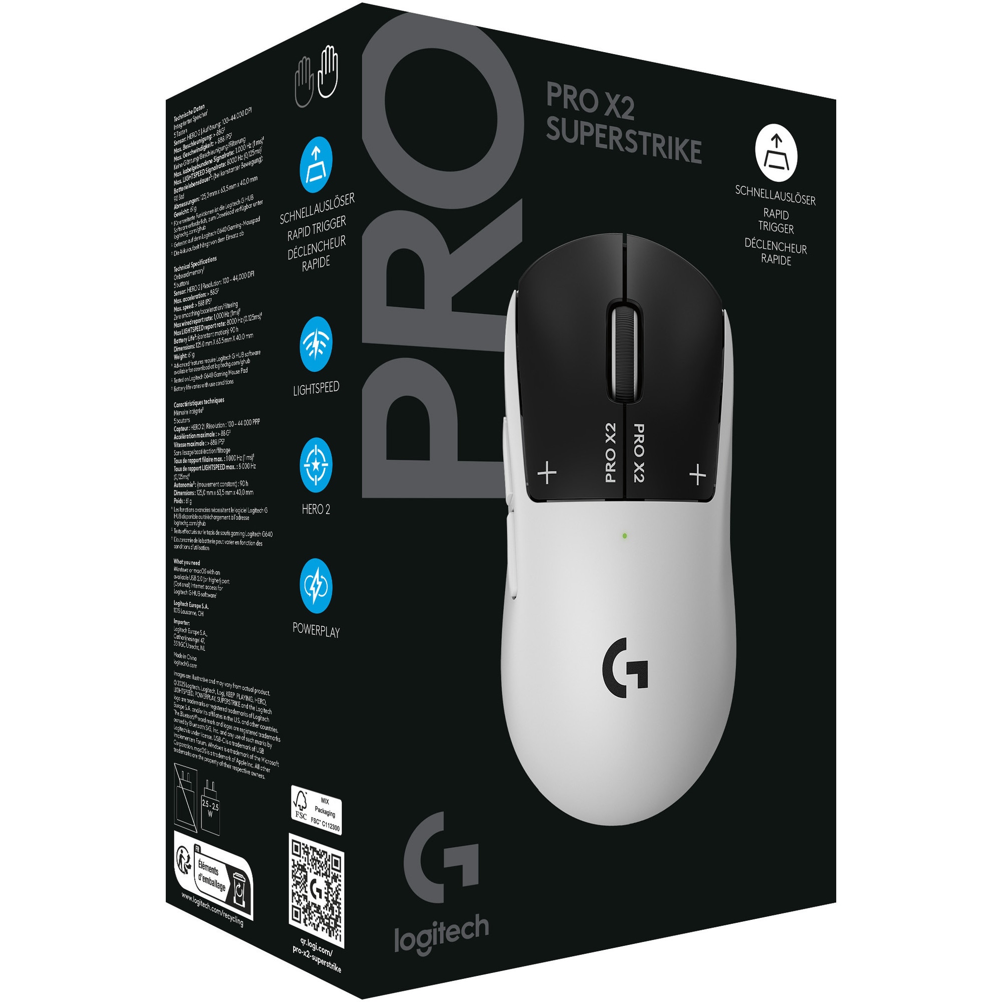 Mouse gaming wireless Logitech PRO X2 Superstrike, 44000 DPI