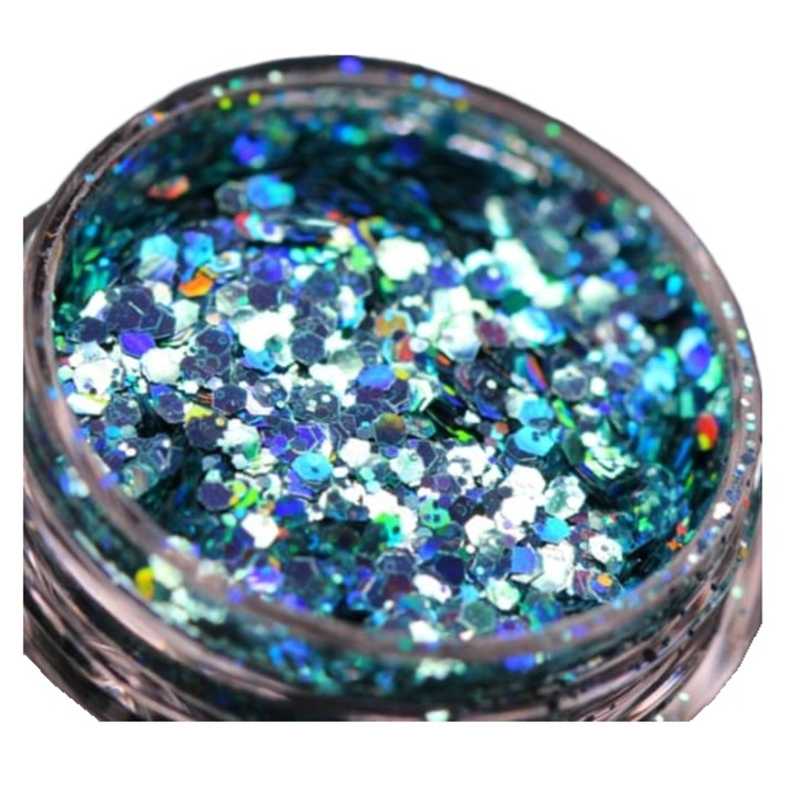 Холографски козметичен брокат KAJOL Beauty PK129 аквамарин за грим/бодиарт, 1гр