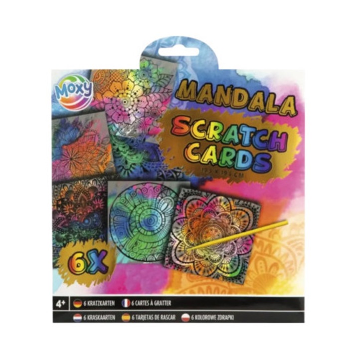 Set scratch mandala 19, 5x19, 5 cm, 6 cartonase de razuit
