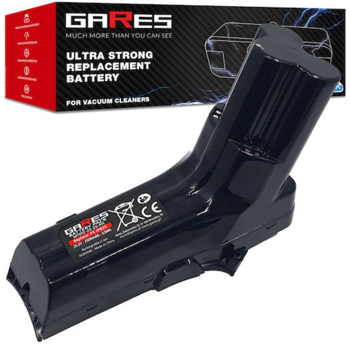 Baterie, Gares, 25.2V, 2500mAh, pentru aspiratoarele Philips IP822 FC6903 FC6823 FC6826 XC8045, Li-ion, Protectie la supraincalzire si supraincarcare, Fara efect de memorie, 16.5 x 6.5 x 12.5cm
