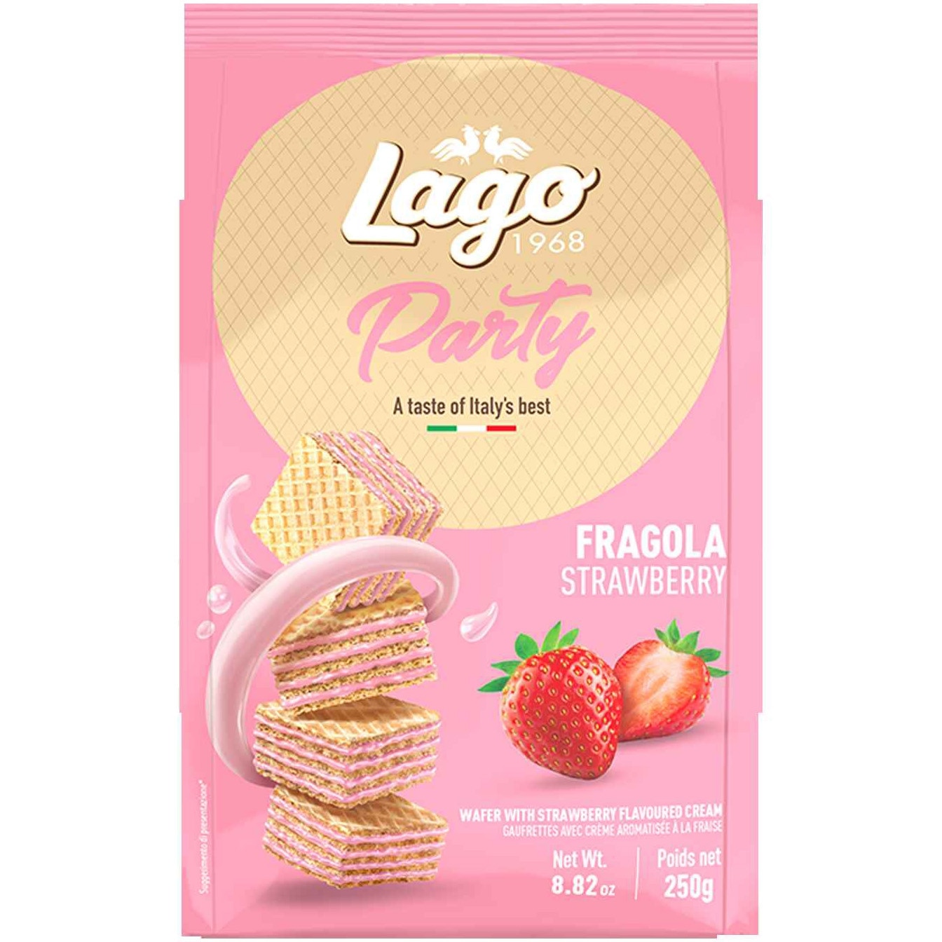 Napolitane Lago Party Cu Crema De Capsuni, 250g