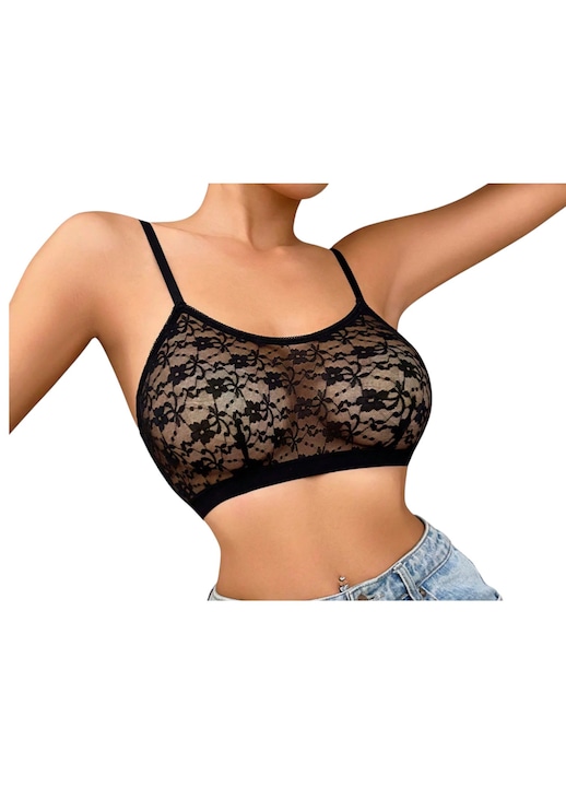 Fekete, virágos, csipkés Bralette melltartó, M