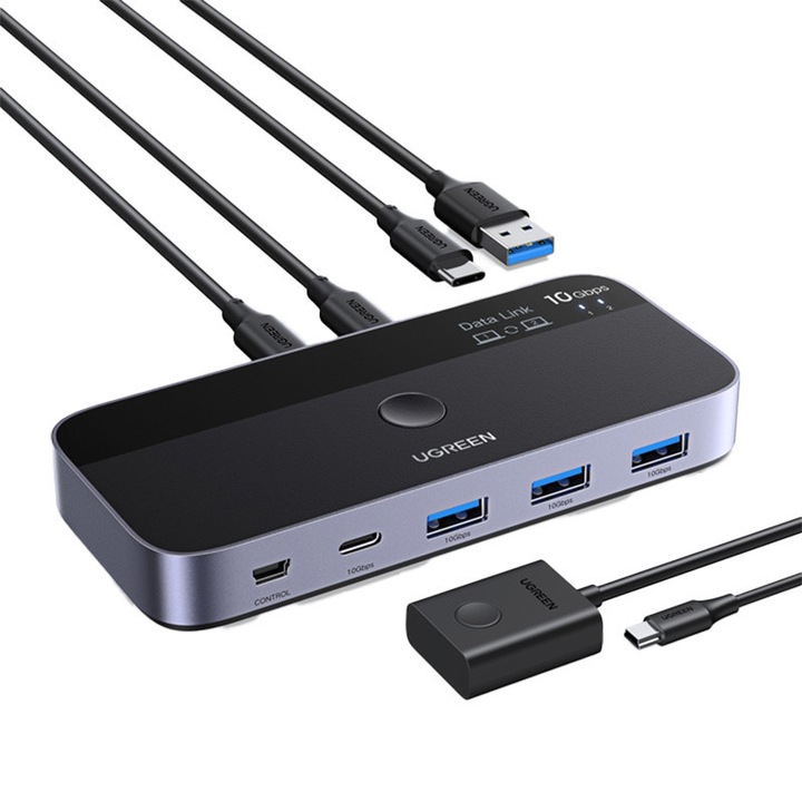Суич UGREEN CM691, USB-C, 2x4, 10 Gbps, сив
