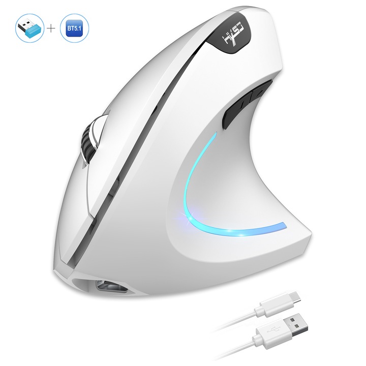 Mouse wireless vertical alb, design ergonomic, 2400 DPI, 2.4G, plug and play