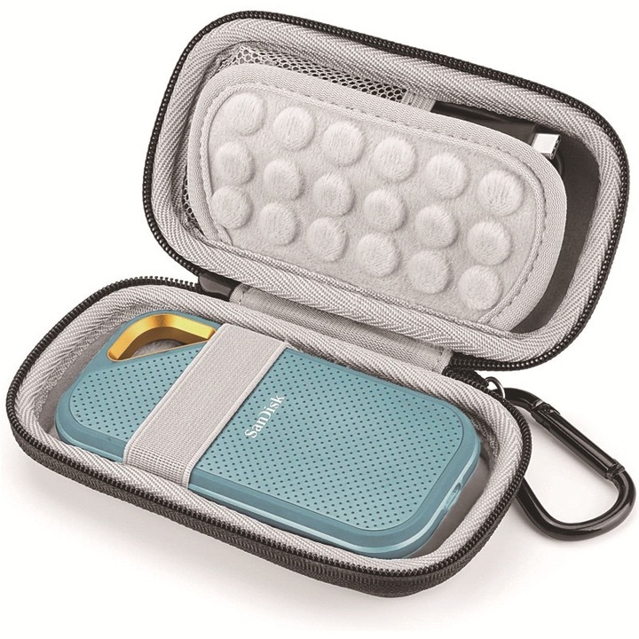 Carcasa de protectie pentru SSD portabil SanDisk E80, set pentru SSD SanDisk E30/E60/E81, rezistenta la socuri, 10x15x5cm