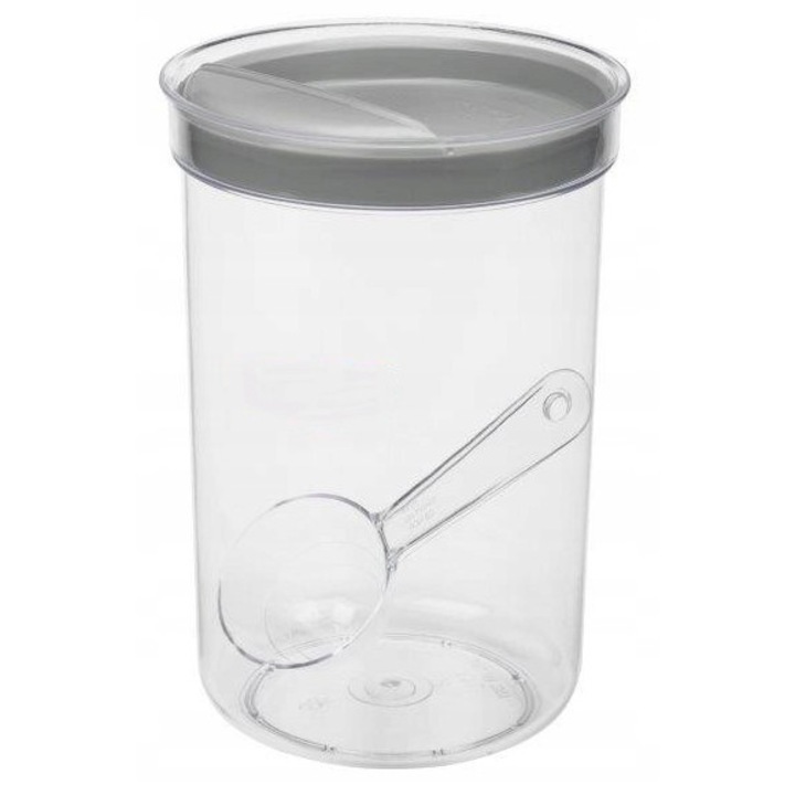 Cutie alimentara Galicja, 1,7L, transparenta, rotunda, cu lingurita, 13x13x19cm