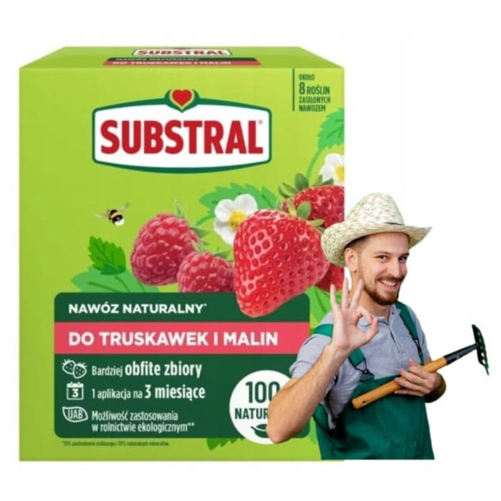 Fertilizator natural Substral pentru capsuni si zmeura 650g, 100% natural, efect de lunga durata, ecologic