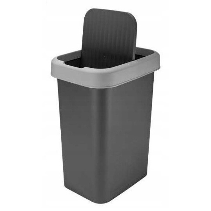 Cos de gunoi Galicja 25L, gri inchis, deschidere duala, dimensiuni 33x25,5x45,5cm