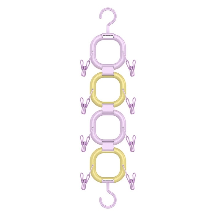 Suport de depozitare pentru ușă, 4 inele, mov și galben, set