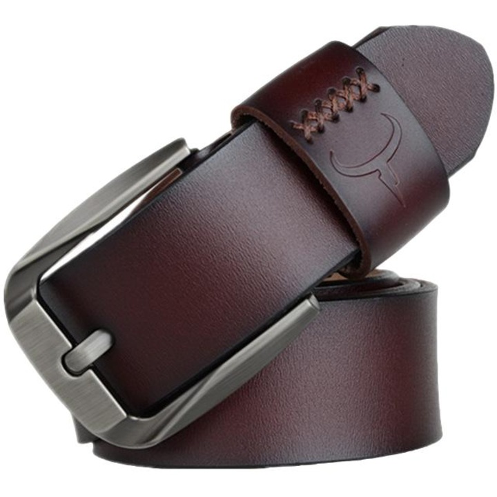 Curea din piele naturala pentru barbati, DEYKAY, Premium cu catarama clasica metalica, Usor de reglat, Rezistent la zgarieturi si durabil, Lungime, Negru, 120