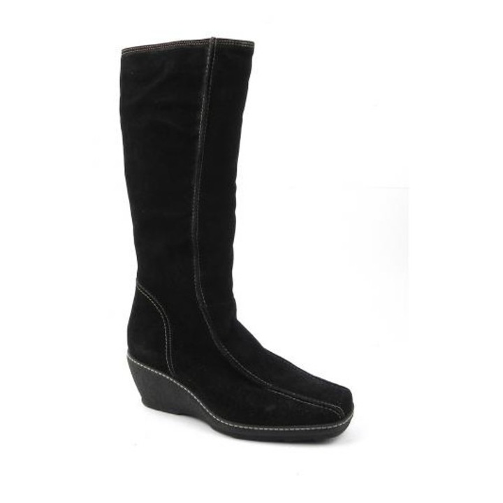 Cizme dama din piele intoarsa naturala Verbena cu talpa ortopedica, Negru