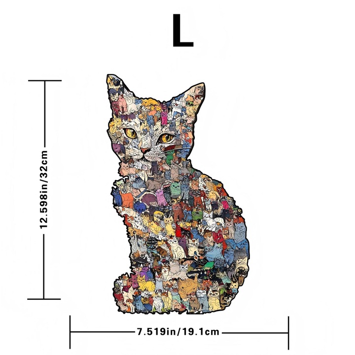 Fából készült kirakós, szabálytalan macska alakú darabok, készlet, L méret