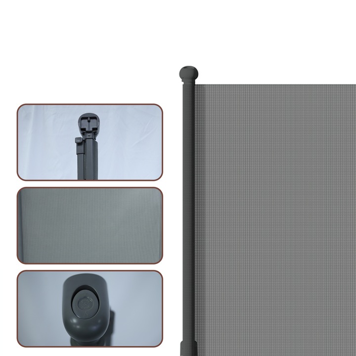 Poarta de Siguranta Retractabila si Extensibila 140 x 97cm AMAS Beauty®, Blocare dubla de siguranta, Functie de tensionare automata, Protectie Copii/Animale de Companie, Scara, veranda, bucatarie, Gri