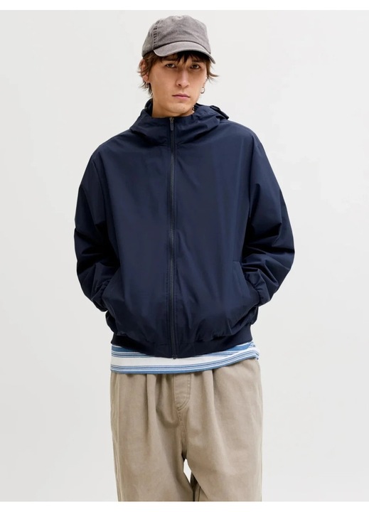 Jack & Jones Jacheta barbati, subtire cu gluga si buzunare oblice, Bleumarin inchis