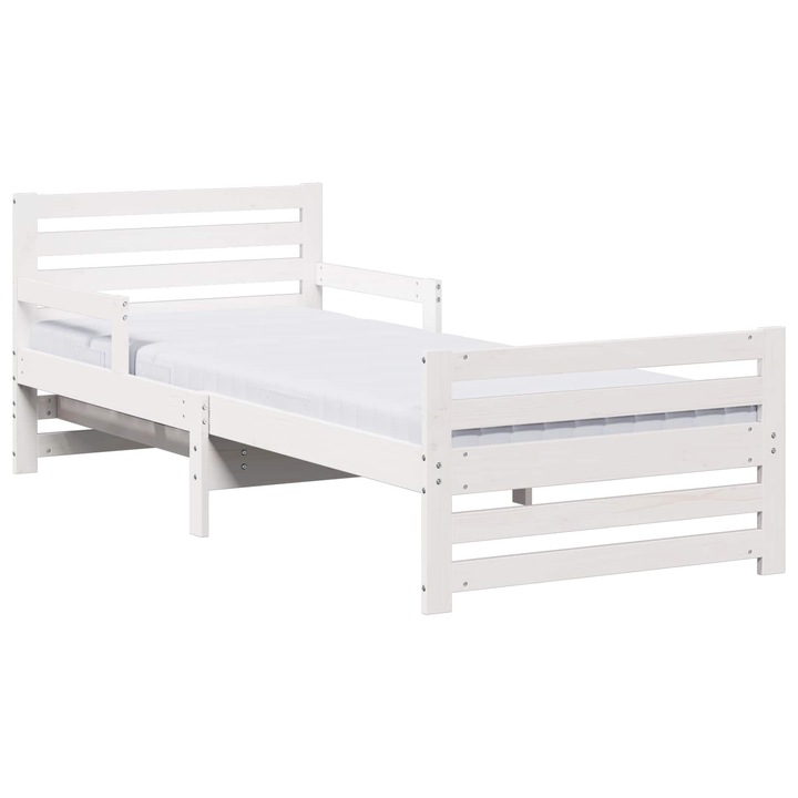 Ágykeret matracmal fejtámlával Fehér 80 x 200 cm Tömör fenyőfa, vidaXL, 3385947