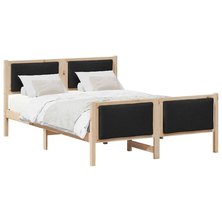 Cadru de pat cu headboard vidaXL, Negru, 140 x 200 cm, tesatura