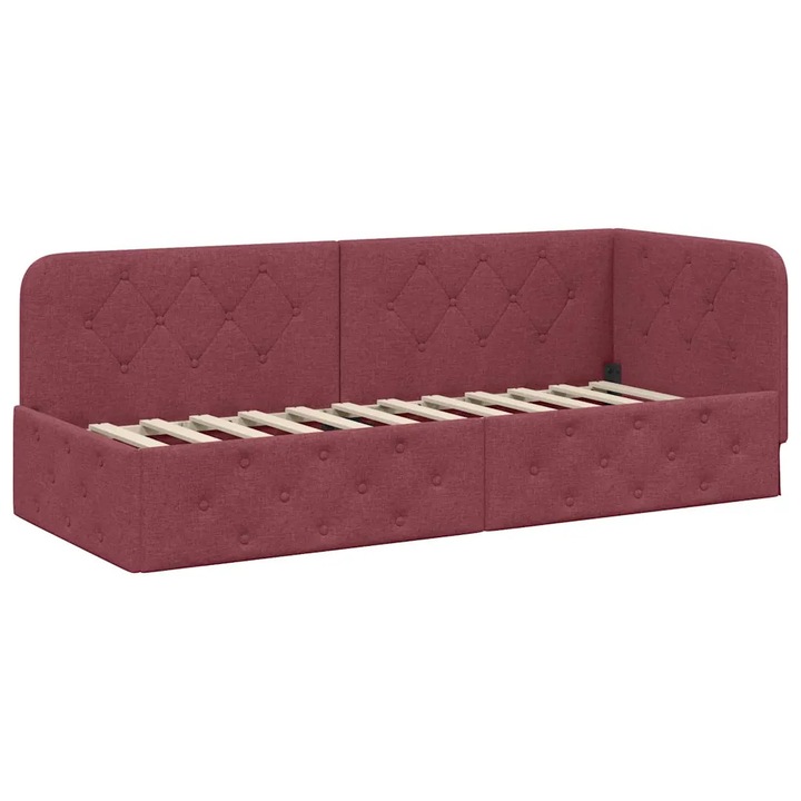 Cadru de pat coltar vidaXL, cu headboard Rosu Vin 80 x 200 cm tesatura