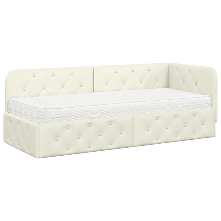 Cadru de pat coltar vidaXL, Crem 80 x 200 cm Catifea