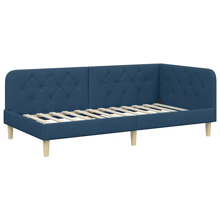 Cadru de pat coltar vidaXL, cu headboard albastru 90 x 200 cm tesatura