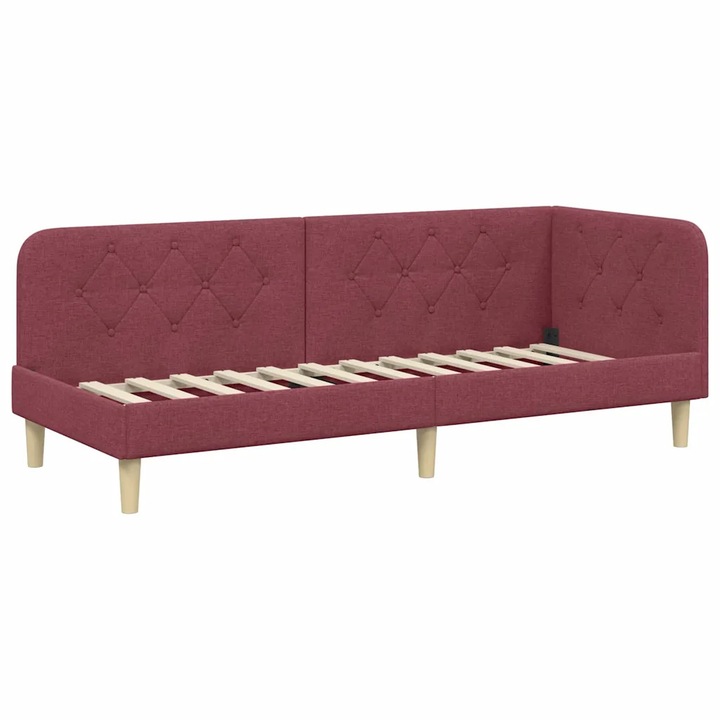 Cadru de pat coltar vidaXL, cu headboard Rosu Vin 80 x 200 cm tesatura