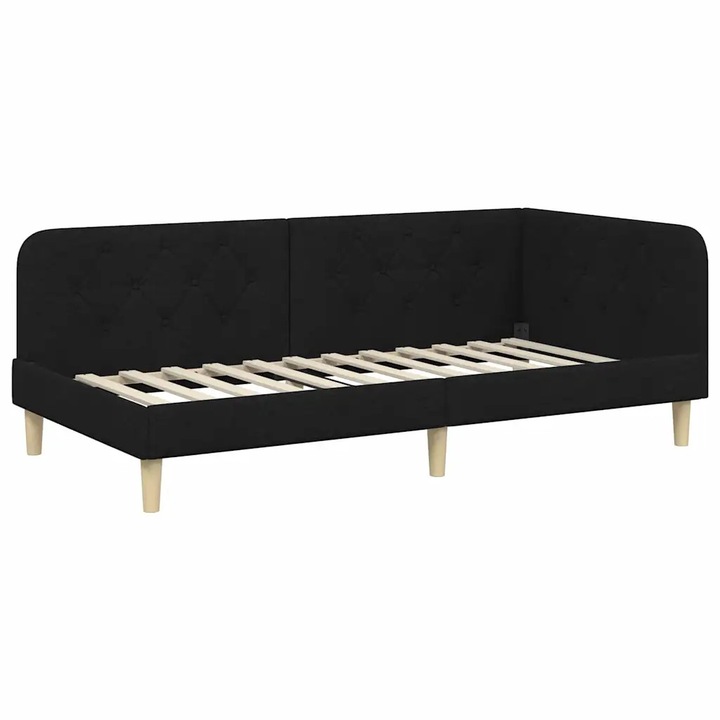 Cadru de pat coltar vidaXL, cu headboard Negru 100 x 200 cm tesatura