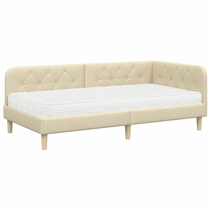 vidaXL Sarokágy keret matracmal fejtámlával Krém 90 x 190 cm szövet 3394115