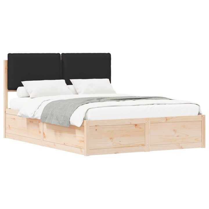 Cadru de pat cu tablie tapitata vidaXL, cu headboard, Negru, 150 x 200 cm